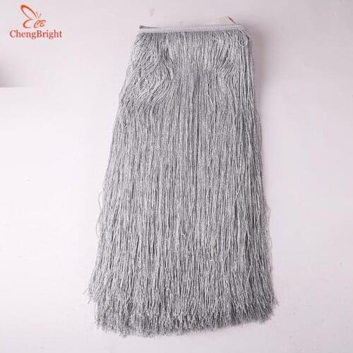 ChengBright 100Yard Rayon Tassel Fringe silver Silk Lace Trim Ribbon Sew Latin Dress Stage Garment Curtain Accessorie 50cm Width