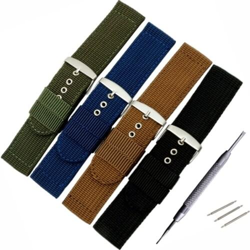 Black / Green Canvas Watchbands, High Quality 22MM / 20MM Retro Summer Watchbands, Anti-Sweat Men Strap