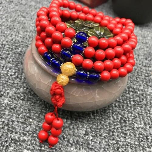 Fidelity Natural Cinnabar Bracelets108Buddhist Prayer Bead Year of Fate Lucky Pixiu Pendant Ornament Raw Ore Jewelry Certificate