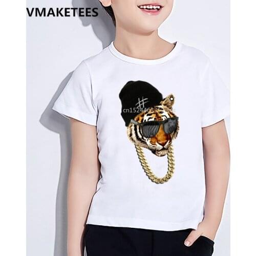 Kids Summer Girls & Boys T shirt Children The King Tiger Head Tough Guy Print T-shirt Cool Animal Funny Baby Clothes,HKP477