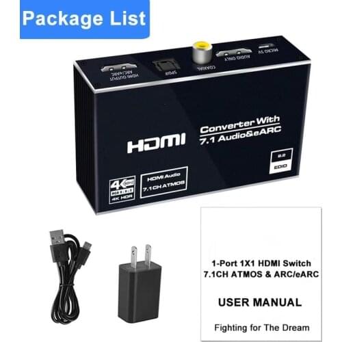 EARC HDMI-compatible 2.0 Audio Extractor 4K 60Hz RGB8:8:8 HDR Splitter Audio Converter 4K Optical TOSLINK SPDIF 7.1
