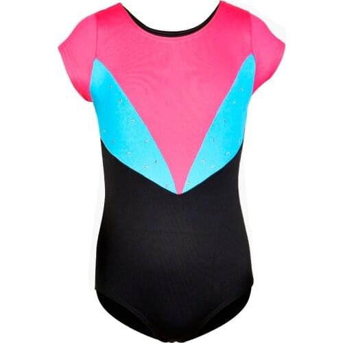 Gymnastics leotard short sleeve rhinestone shinny gymnastics leotard for girls rhythmic gymnastic leotard