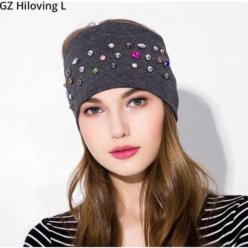 GZHilovingL Summer Womens Rhinestone Headband Fashion Cotton Black Head Bands For Girls Elastic Turban Wrap Hair Accessories