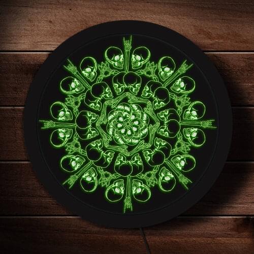 Halloween LED Wall Sign Human Head Bones Mandala Thousands of Bones Intricate Gothic Circular Lighting Neon Sign Night Light