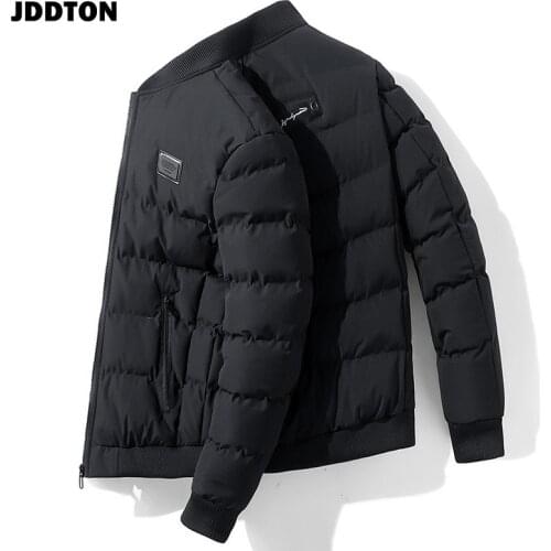JDDTON Winter Mens Jackets Slim Fit Thick Windproof Korean Thermal Solid Color Windbreaker Coat Streetwear JE574