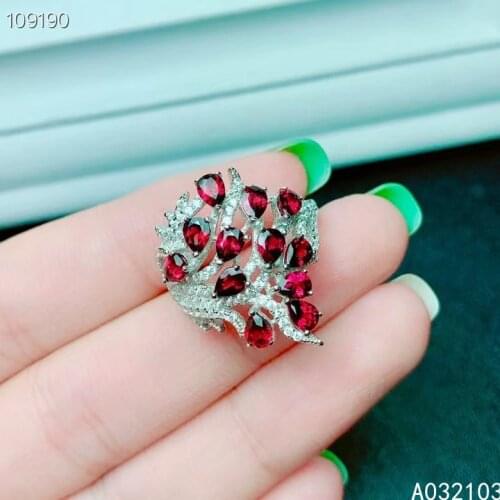 KJJEAXCMY fine jewelry 925 sterling silver inlaid Natural garnet Womens luxury elegant popular gem ring support detection
