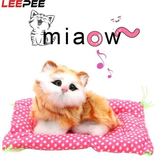 LEEPEE Car Ornament Simulation Plush Cat Doll With Sound Cute Kitten Toys Dashboard Decoration Car-Styling Auto Accessories