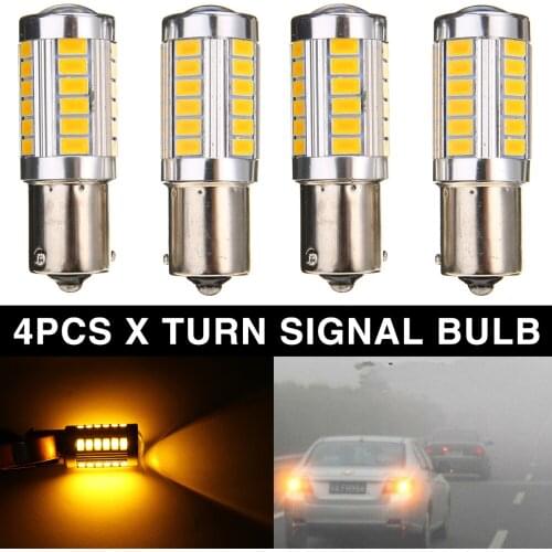 Mayitr 4pcs Car Auto 33 SMD 581 BAU15S PY21W Yellow LED Turn Signal Light Side Rear Indicator Parking Lamp 12V Bulb