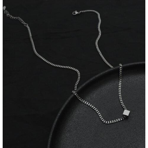 Meetvii Fashion Square Cube Pendant Necklaces Classic Stainless Steel Chain Necklace for Men Women Hip Hop Jewelry Gift