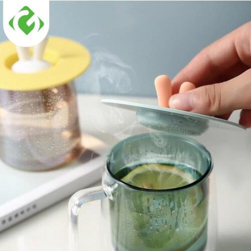 Cute Bunny Heart-shaped Adorn Drinking Cup Lid FDA Silicone with Spoon Holder Anti-dust Bowl Cover Cup Seals for Glass Mugs GY