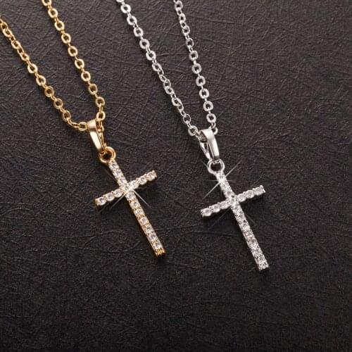 Fashion Female Cross Pendants Dropshipping Gold Black Color Crystal Jesus Cross Pendant Necklace Jewelry for Men/Women Wholesale