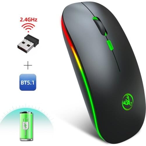 Bluetooth 5.0 Wireless Mouse Slim Dual Mode 2.4G Wireless Rechargeable Wireless Mouse 1600 DPI Backlit for Laptop Windows