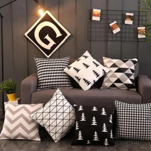 Nordic black white cushion cover simple living room decoration Waist pillow Short plush sofa cushion Hidden zipper 45*45cm