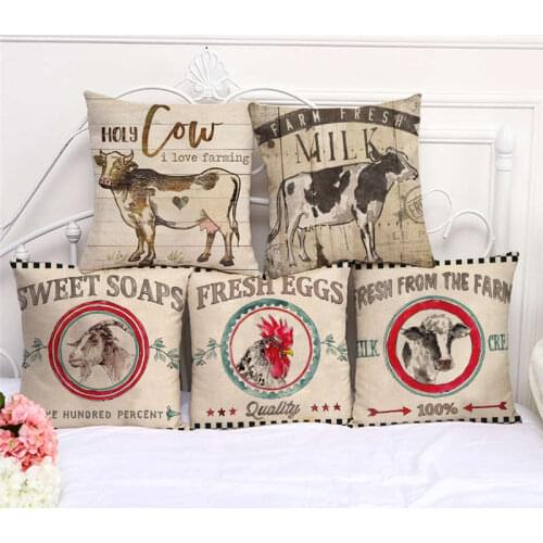 Throw Pillow Cases Vintage Farm Animal Painting Cushion Cover 45x45cm Home Living Room Decoration Linen/Cotton Pillowcover Decor