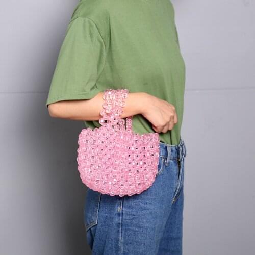2021 New Hand Crystal Handbag Diy Handmade Beaded Bag Fashion Lady Acrylic Ins Hand-knitted Portable Bag Plastic ABS Cute Girl