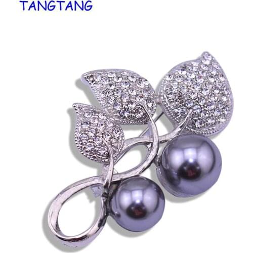 New Fashion Grey Simulated Pearl Pin China A Rhinestone Rhodium Plating Women Wedding Brooches Crystal Jewelry Item NO: BH8174