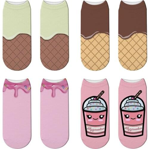 New Popsicle Pattern 3D Socks Women Kawaii Ice Cream Pink Socks Calcetines Femme Girls Cute Funny Dessert Socks