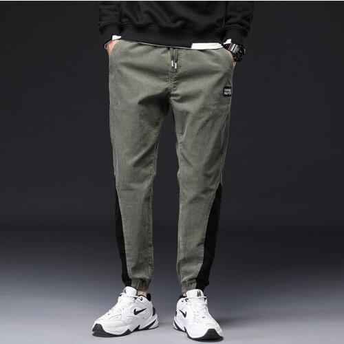 Autumn Newly Fashion Streetwear Hip Hop Jogger Wide Leg Trousers Men Jeans Spliced Designer Casual Corduroy Cargo Pants Overalls