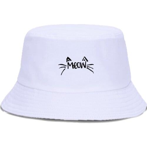 MEOW Cute Cat Cartoon Fishermans Hat Unisex Sun Shade Panama Caps Foldable Outdoor Fishing Cap Fashion Casual Sport Bucket Hats