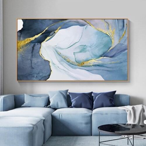 Nordic Posters Abstract Golden Wall Art Blue Grey Canvas Painting Purple Wall Pictures for Living Room Fashion Home Decor Prints