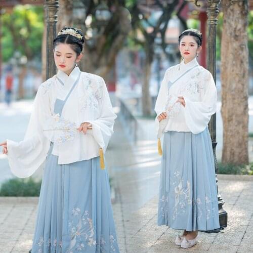 Industry embroidery Phoenix cross collar Hanfu female Han element big swing horse face skirt Han element suit winter