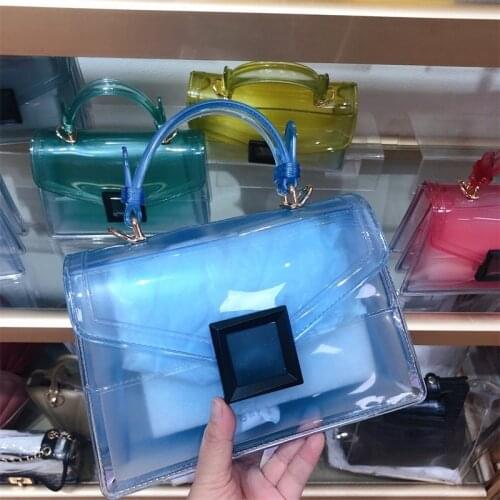 New Jelly Bag Transparent Pvc Female Bag Gradient Color Small Square Bag Handbag Shoulder Messenger bag lady Mobile Wallet bolso
