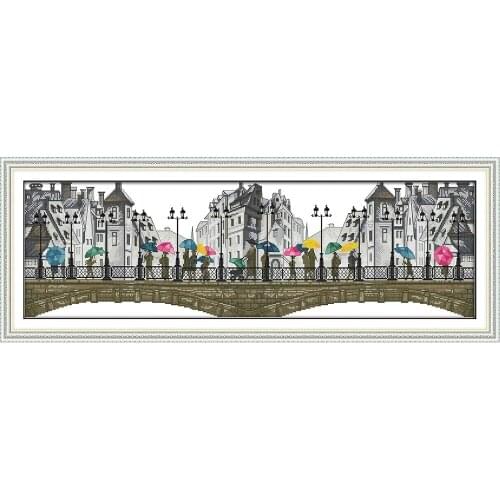 Joy Sunday The Scenery In The Rain Chinese Cross Stitch Kits Ecological Cotton Printed 11CT DIY Gift Wedding Decoration For Home