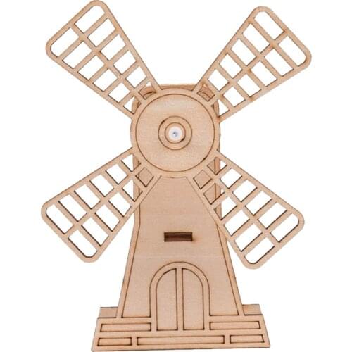 Handmade 3D Wooden Assembly Puzzles DIY Assemble Wooden Toy Craft Kit - Assembly Model Kit - Unpainted Windmill Building Model
