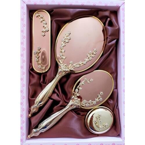 Saraylı Silver Ivy Mirror Comb Set of 4 Dowry Special Care Mirror for Women Trotting Brush Comb Handle Hair Brush special