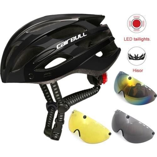 Cairbull LED Light Cycling Helmet Removable Visor With 3 lens Road MTB Mountain bike Helmets men women red/blue/blue/black/gray