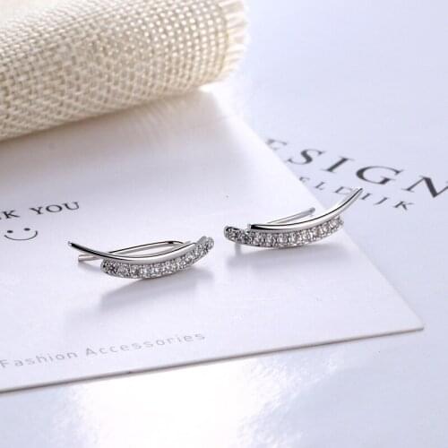 Thin Strip 925 Sterling Silver Stud Earrings For Women Girls Curved Ear Jewelry Accessories Korean Temperament Feather Gifts