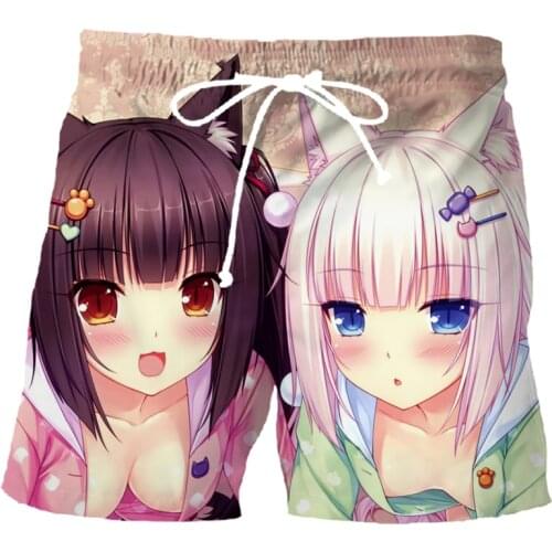 Classic Anime Nekopara Harajuku Shorts Men/Women 3D Print Chocola Vanilla Cute Girl Streetwear Casual Board Shorts S452