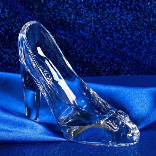 Princess Clear Glass Slipper Imitation Crystal Transparent Bowknot High Heels Shoes Figurine Ornament for Wedding Birthday Party