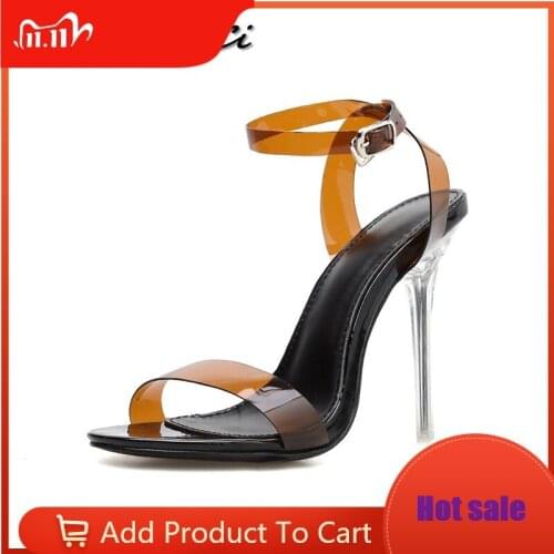 Women High Heels Pumps Clear Thin Heels Shoes Woman Crystal Transparent Strap Pointed Toe Slingback Sandals Stilettos