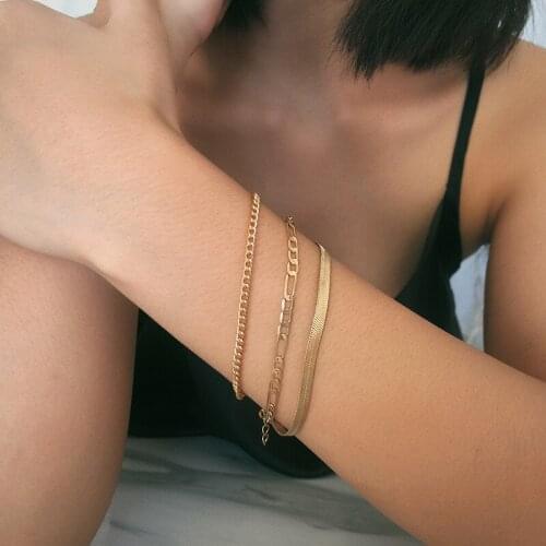 Punk Boho MultiLayer Snake Chain Bracelets for Women Metal Thick Chain Bracelets Set Jewelry Accessories