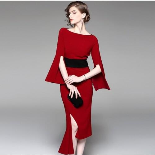 KMETRAM Vintage Party Elegant Dress Women Clothes 2020 Spring Autumn Red Sexy Dress Women Dresses Bridesmaid Vestidos MY2796