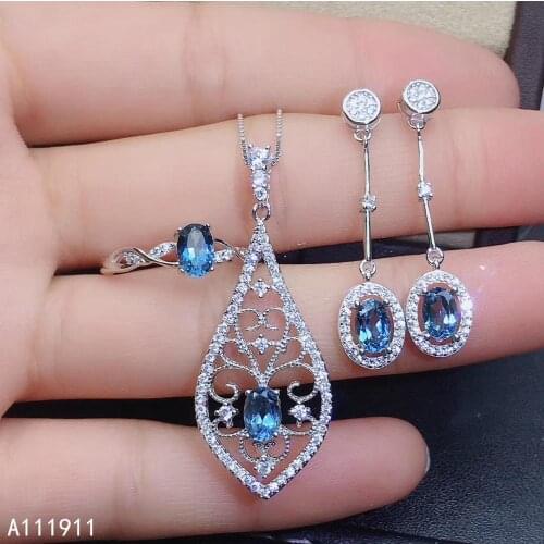 KJJEAXCMY boutique jewelry 925 sterling silver inlaid Natural Topaz Necklace Ring Earring noble Suit Support Detection