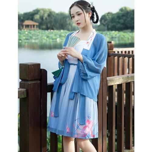 New Traditional Chinese Style Hanfu Costume Dresses For Women Summer Embroidery Ancient 2 Piece Sets Fairy Dance Clothes DL6774