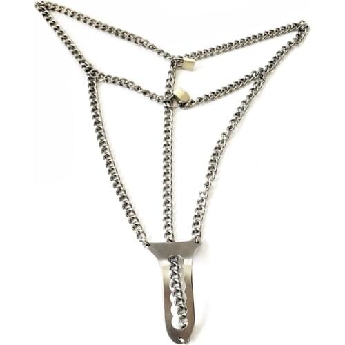 Female metal chain Invisible chastity belt strap on pants adjustable leather chastity device bdsm bondage adult sex toy sex shop