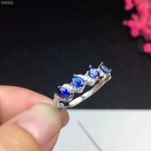 Elegant lovely row Natural blue sapphire gem Ring S925 Silver Natural gemstone Ring girl Womens party gift fine Jewelry