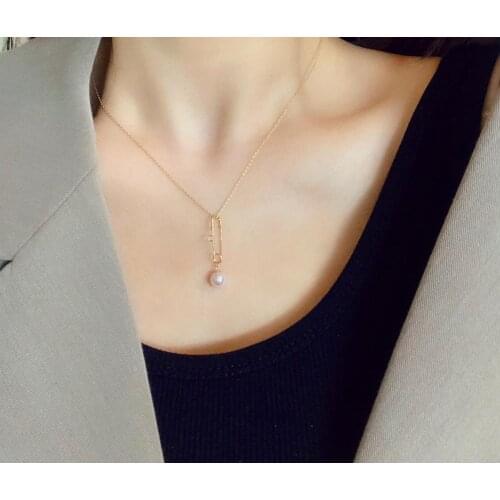 MADALENA SARARA 7-8mm AA Saltwater Akoya Pearl 18K Gold Women Pendant Necklace Clip Style Handmade Au750 Women Necklace