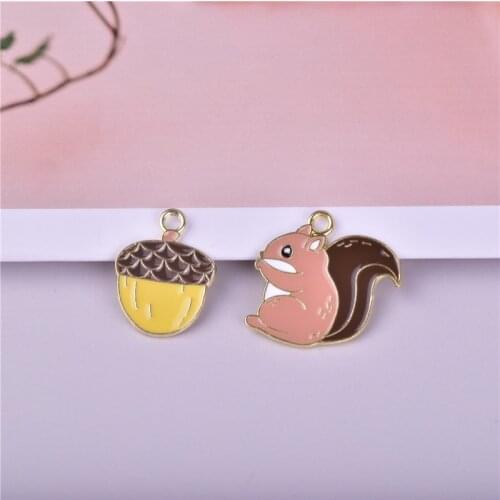 10pcs Animal Squirrel Pine Nuts Enamel Metal Charms Earring Bracelet DIY Jewelry Making