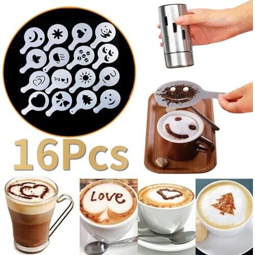 16Pcs/Set Cappuccino Mold Fancy Coffee Printing Model Cake Stencils Powdered Sugar Spray Tools Stencil Cake Template