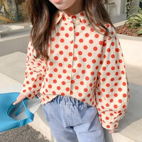 Fashion Children Clothes Spring Summer Polka Dot Girls Blouses Shirts Kids Teenagers Outwear Breathable High Quality