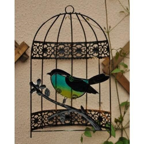 Garden Sculpture Decor Wall Art Ornaments Iron Metal Craft Bird Cage Hanging Garden Decor