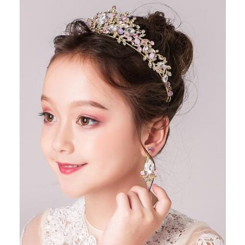 Childrens crown headdress princess girls crown child headband stage flower girl head flower wreath ornament