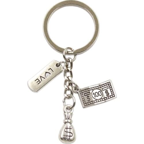 Dropshipping Dream Love Money Tree Purse Enough Dollar Forever Keychain Fashion Key Ring DIY Metal Holder Chain Jewelry For Gift