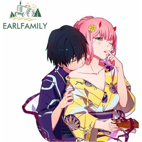 EARLFAMILY 13cm x 12.3cm For Zero Two Fine Car Stickers Waterproof Decal Creative Scratch-Proof Fashion For JDM SUV RV