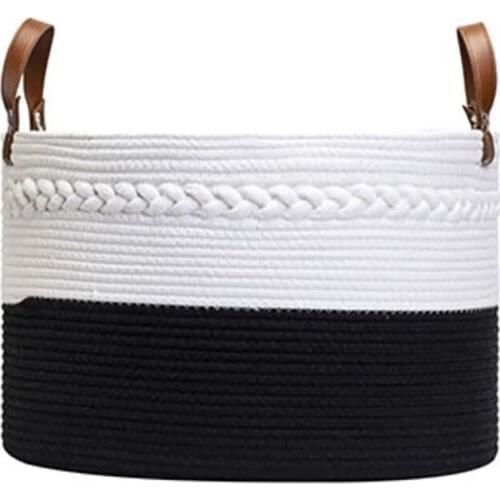 Cotton Rope Blanket Basket With Leather Handles Extra Large Nature Blanket Basket For Nursery Clothes Kids Toys