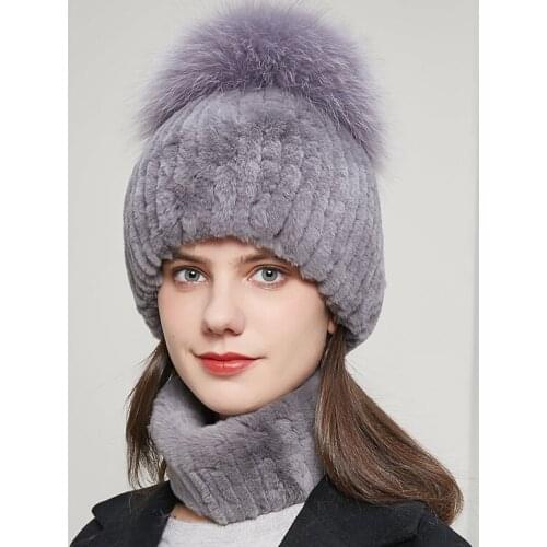 JKP real natural rex rabbit fur women winter pompon knit warmth elastic fashion fluffy thick outdoor authentic Russian hot sale